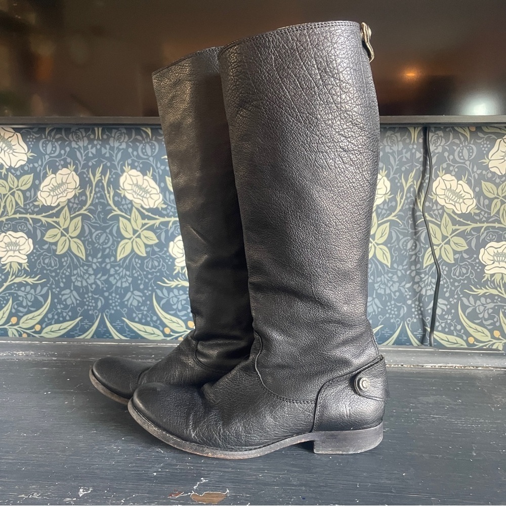 FRYE Melissa Button Back Black Leather Riding Boots - Picture 8 of 11
